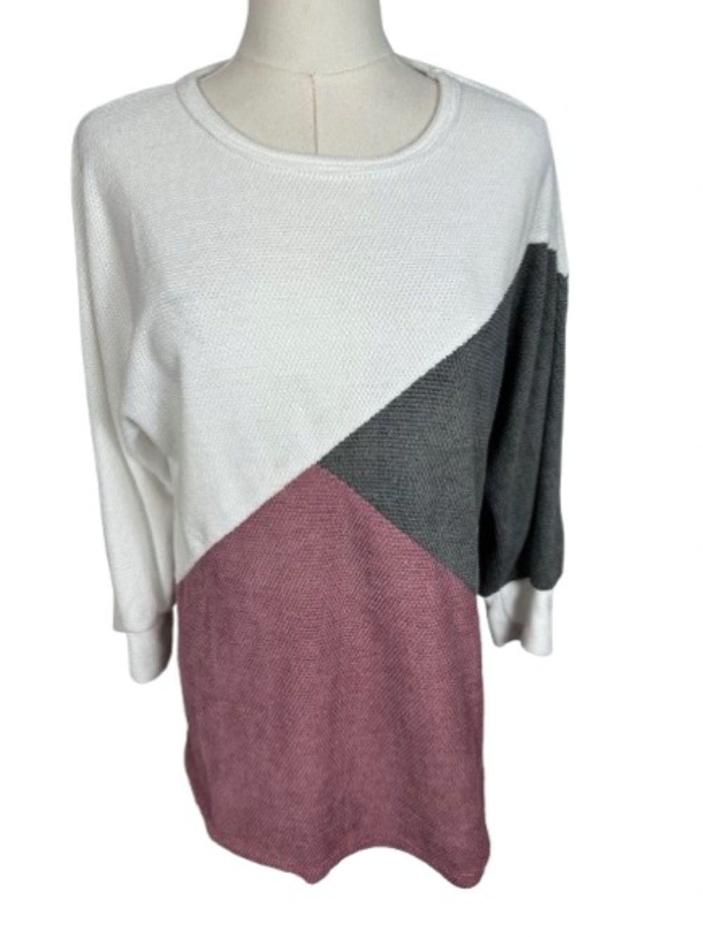 Beeson River Colorblock Scoop Neck Sweater - White, Gray & Dusty Rose Size S